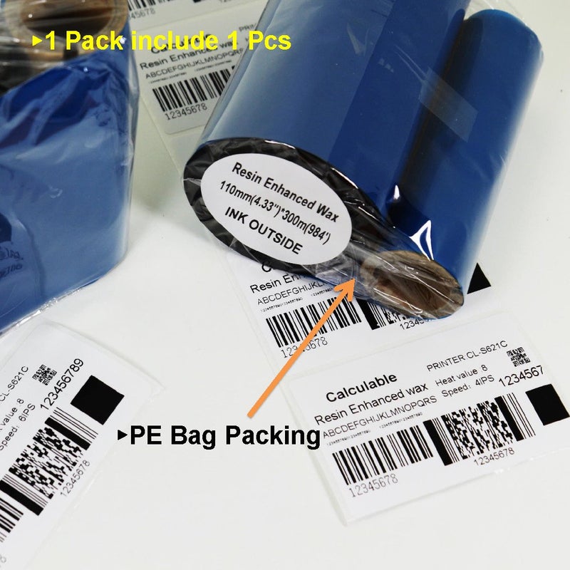 DEFMATE Resin Enhanced Wax 4.33" x984' (110mm X 300m) 1" Core 1" Vice Core Ultra Durable Thermal Transfer Wax Ribbon for Zebra Desktop Printer S4M Z4M 105SE 105S 105SL 105SLPlus 160S S500 S600.etc - Image 3